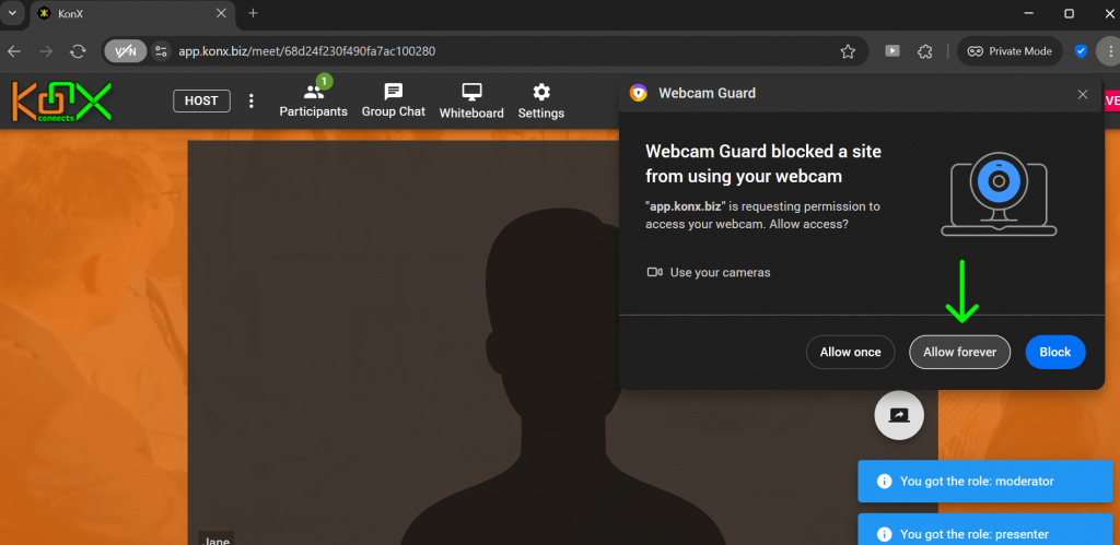 Allow Camera & Microphone on KonX