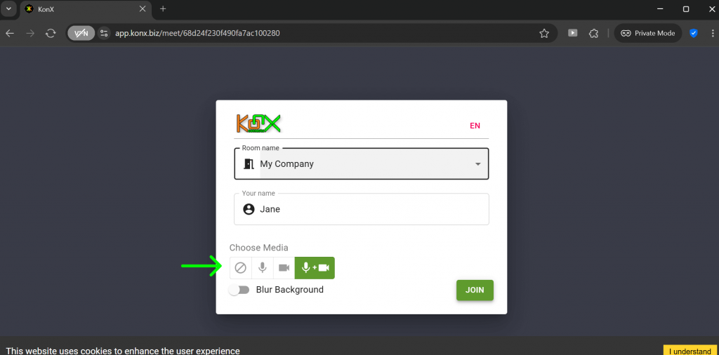 Joining a Session on KonX