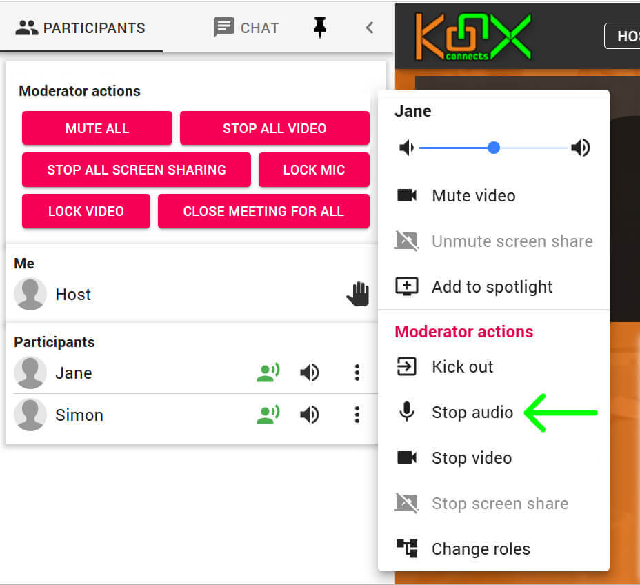 KonX Moderator Actions - Stop Audio