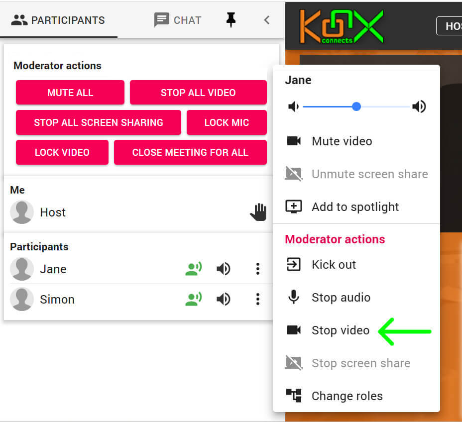 KonX Moderator Actions - Stop Video